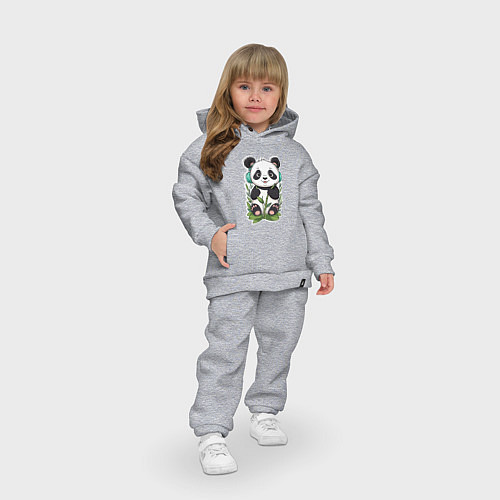 Детский костюм оверсайз Медвежонок панды в наушниках / Меланж – фото 3