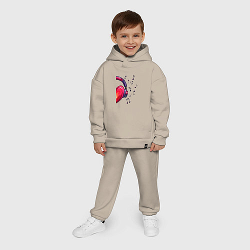 Детский костюм оверсайз The heart in the headphones left / Миндальный – фото 4