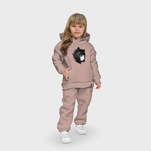 Детский костюм оверсайз Девочка кошка - киберпанк / Пыльно-розовый – фото 3