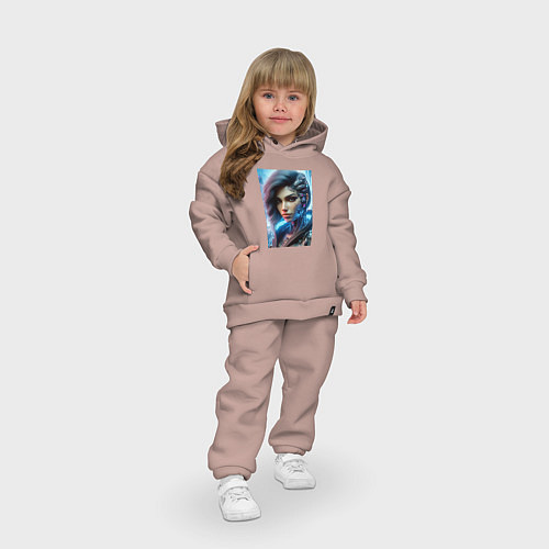 Детский костюм оверсайз Cyber girl - ai art / Пыльно-розовый – фото 3