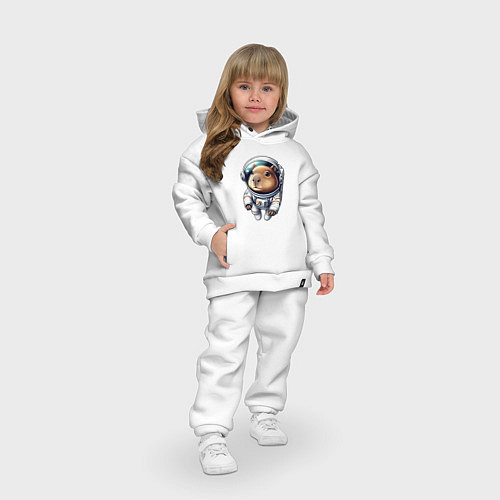 Детский костюм оверсайз Прикольный капибарыш космонавт - нейросеть / Белый – фото 3