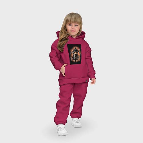 Детский костюм оверсайз Скелет едет на старом мотоцикле / Маджента – фото 3