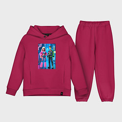 Детский костюм оверсайз Барби и Кен в ночном городе - нейросеть, цвет: маджента