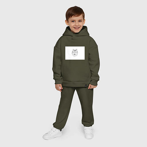 Детский костюм оверсайз Нарисованный волк зубами щёлк / Хаки – фото 4