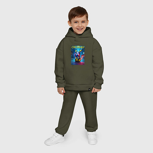 Детский костюм оверсайз Cyberpunk - cool Pikachu neon glow / Хаки – фото 4