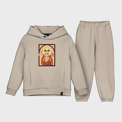 Детский костюм оверсайз Пришелец и кот-единорог, цвет: миндальный