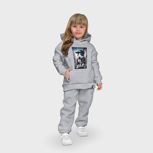 Детский костюм оверсайз Funny bull terrier in New York - ai art / Меланж – фото 3