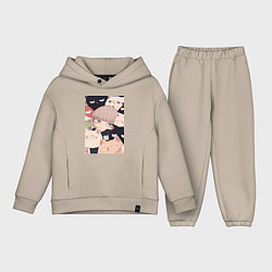 Детский костюм оверсайз Девушка с котиками, цвет: миндальный