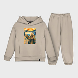 Детский костюм оверсайз Морж кричит на картине Эдварда Мунка - мем искусст, цвет: миндальный