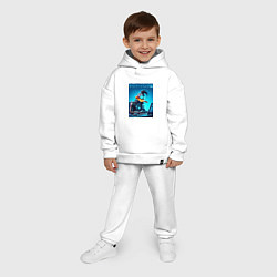 Детский костюм оверсайз Киборг Даффи Дак сидит за ноутом - киберпанк, цвет: белый — фото 2