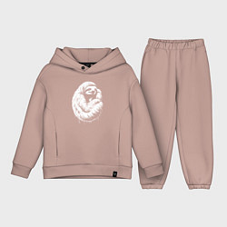 Детский костюм оверсайз Ленивец белой краской, цвет: пыльно-розовый