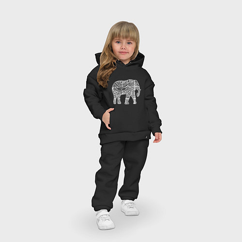 Детский костюм оверсайз Расписной слон / Черный – фото 3