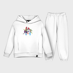 Детский костюм оверсайз Попугаи с цветами, цвет: белый