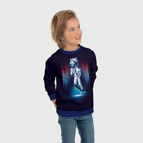 Детский свитшот Космический скейтбордист / 3D-Синий – фото 3