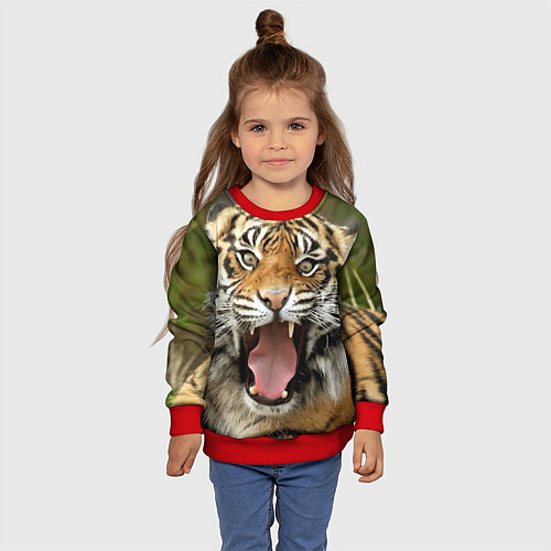 Детский свитшот Удивленный тигр / 3D-Красный – фото 4