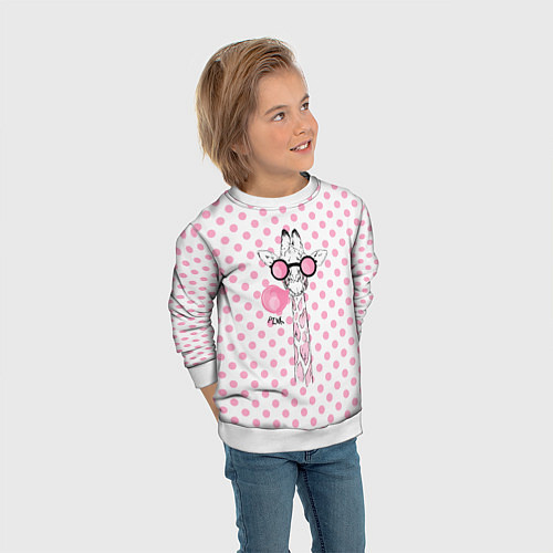Детский свитшот Розовый жираф / 3D-Белый – фото 3