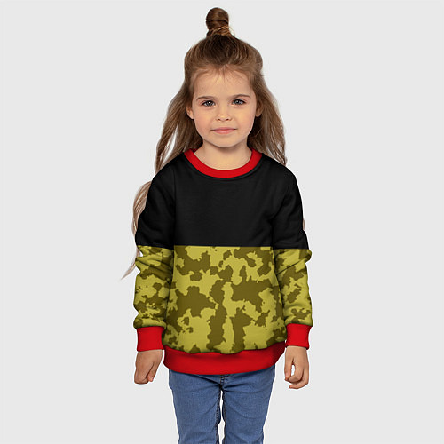 Детский свитшот Камуфляж: черный/болотный / 3D-Красный – фото 4