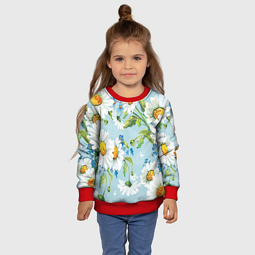Детский свитшот Ромашки / 3D-Красный – фото 4