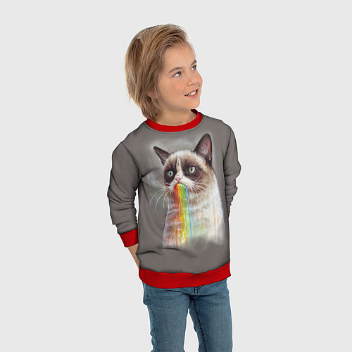 Детский свитшот Grumpy Cat / 3D-Красный – фото 3