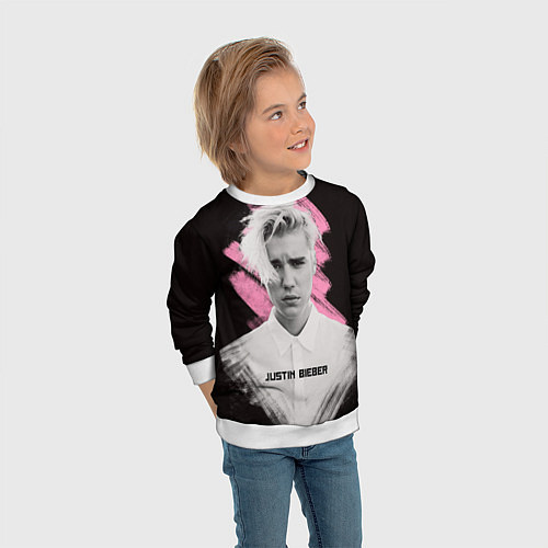Детский свитшот Justin Bieber: Pink Splash / 3D-Белый – фото 3