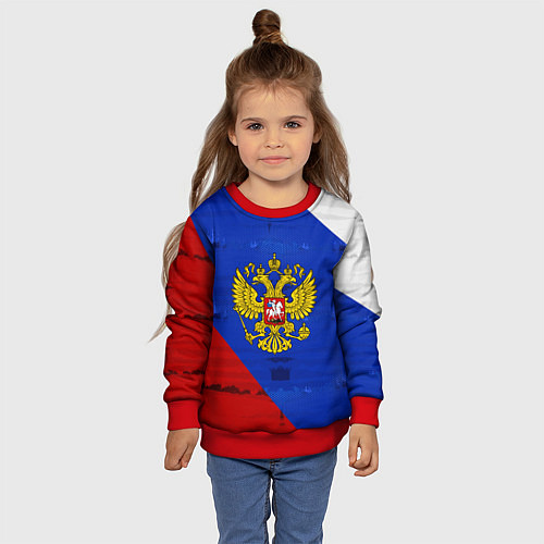 Детский свитшот Россия: триколор / 3D-Красный – фото 4