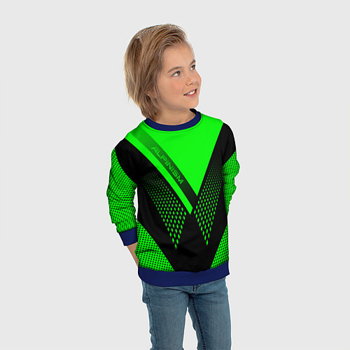 Детский свитшот Alpinism: Acid Green / 3D-Синий – фото 3