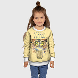 Свитшот детский Owls like coffee, цвет: 3D-белый — фото 2