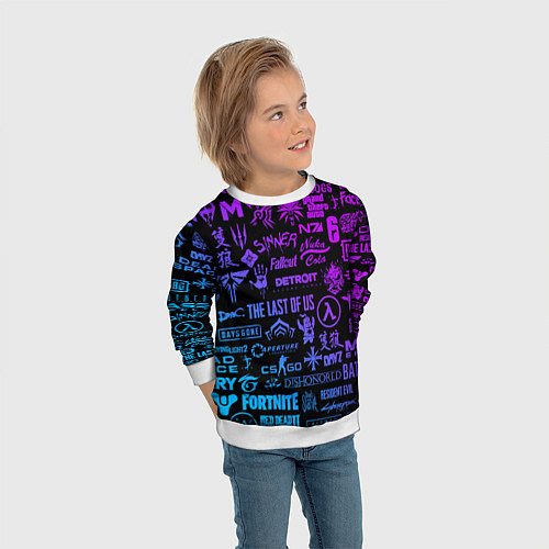 Детский свитшот Неоновые лого игр / 3D-Белый – фото 3