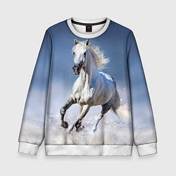 Свитшот детский Белая лошадь скачет по снегу, цвет: 3D-белый