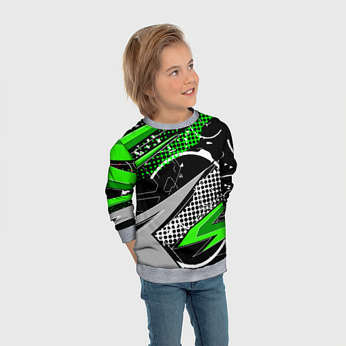 Детский свитшот Black and green corners / 3D-Меланж – фото 3