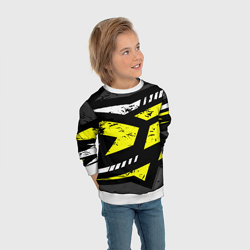 Детский свитшот Black yellow abstract sport style / 3D-Белый – фото 3