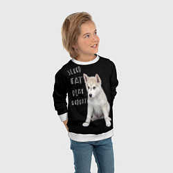 Свитшот детский Sleep Eat Play Repeat Хаски щенок, цвет: 3D-белый — фото 2