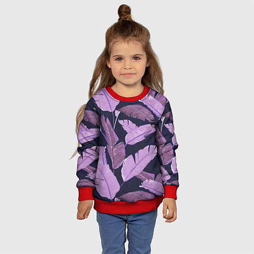 Детский свитшот Tropical leaves 4 purple / 3D-Красный – фото 4