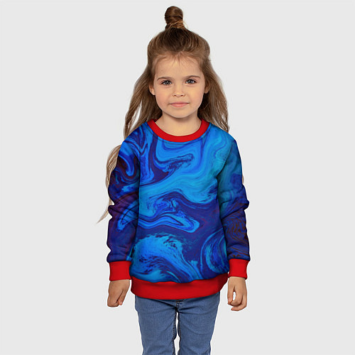Детский свитшот Абстракция синяя с голубым / 3D-Красный – фото 4
