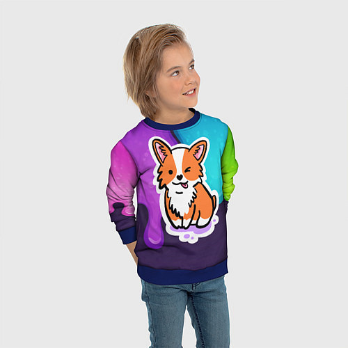 Детский свитшот Милый корги / 3D-Синий – фото 3