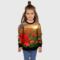 Свитшот детский Красный мак на закате, цвет: 3D-черный — фото 2