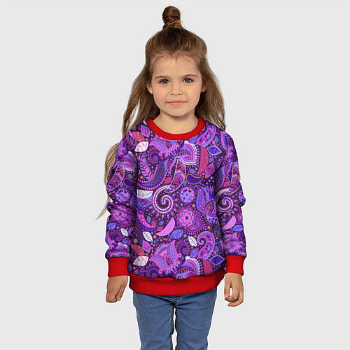 Детский свитшот Фиолетовый этнический дудлинг / 3D-Красный – фото 4