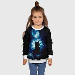 Свитшот детский Кот силуэт луна ночь звезды, цвет: 3D-белый — фото 2