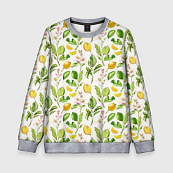 Свитшот детский Летний узор лимон ветки листья, цвет: 3D-меланж