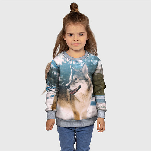 Детский свитшот Волк и снег / 3D-Меланж – фото 4
