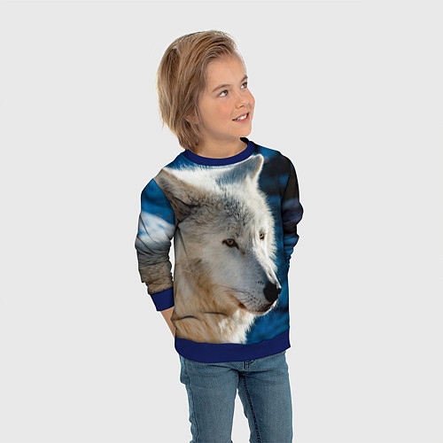 Детский свитшот Волк на черном фоне / 3D-Синий – фото 3