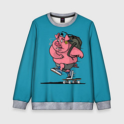 Свитшот детский Свинья на скейте, цвет: 3D-меланж