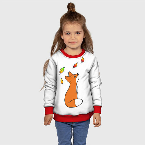Детский свитшот Лиса С Листиками / 3D-Красный – фото 4