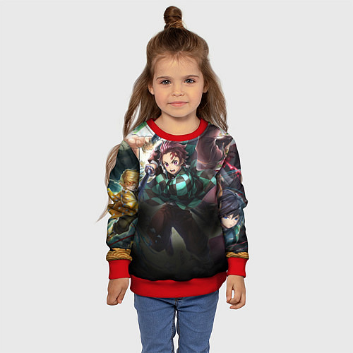 Детский свитшот КЛИНОК РАССЕКАЮЩИЙ ДЕМОНОВ / 3D-Красный – фото 4