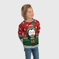 Свитшот детский Пингвин Новый год, цвет: 3D-меланж — фото 2