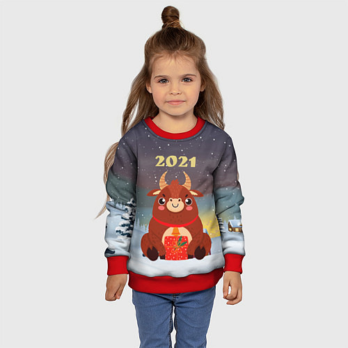 Детский свитшот Бык с подарками 2021 / 3D-Красный – фото 4
