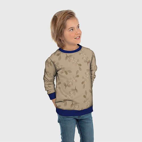Детский свитшот Листья на бежевом фоне / 3D-Синий – фото 3