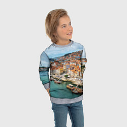 Свитшот детский Порту, оранжевые крыши, лодки, цвет: 3D-меланж — фото 2