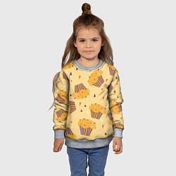 Свитшот детский Капкейки на желтом фоне, цвет: 3D-меланж — фото 2