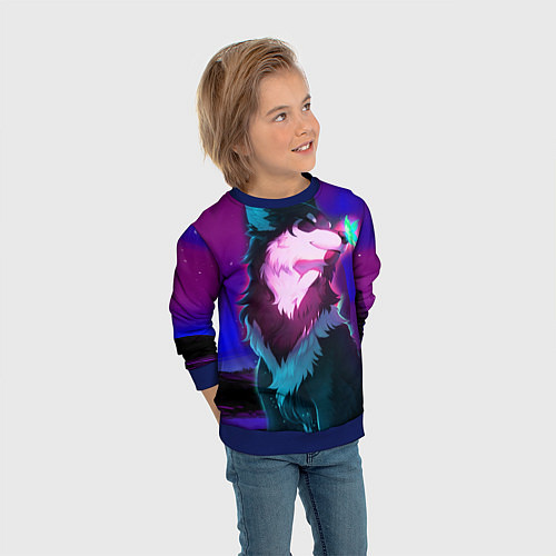 Детский свитшот Сказочный волк / 3D-Синий – фото 3